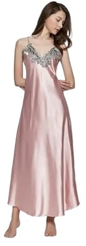 JMORCO Siden Nattklänning Lång Satin V-hals Dam Nattlinne Siden Spets Sexiga Underkläder Nattlinne Nattlinne Badrock Babydoll Underkläder