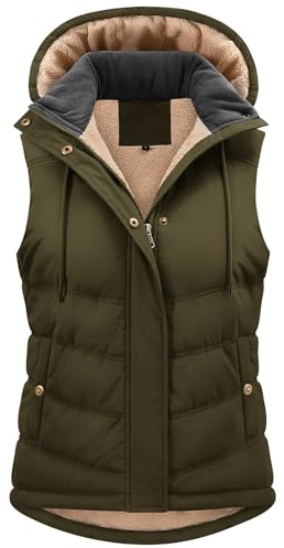 Tuopuda Gilet Donna in Pile Caldo Smanicato Invernale con Cappuccio Rimovibile Cappotto Senza Maniche Giubbotto Imbottito Giacca Trapuntato con Cerniera e Tasche Slim Fit