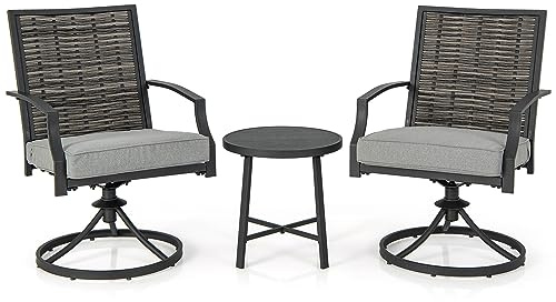 LIFEZEAL Conjunto de Mueble de jardín, Juego de Silla de 3 Piezas, 2 sofás con Mesa de Centro, sillones giratorios, Tumbona con cojín extraíble, para balcón, terraza y Patio