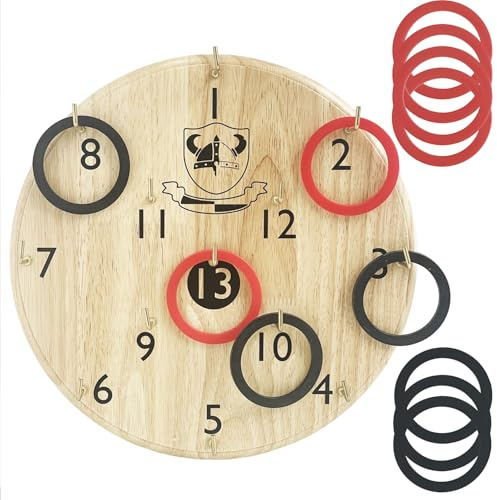 Wooden Board Hook and Ring Toss Game - Wall Hanging Throwing Game Set (Classic)