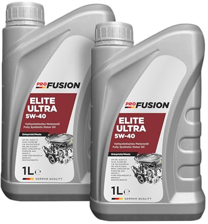 ProFusion 5W-40 2L (Pack de 2 x 1L) Elite Ultra – Aceite de Motor Sintético Gasolina y Diésel con DPF – Protección Total, Arranque en Frío y Limpieza Eficiente – API SN, ACEA C3, VW 502.00/505.01