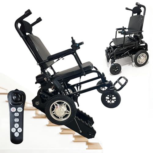 QQCHGOL Sedia a rotelle elettrica cingolata telecomandata per salire scale, leggera e pieghevole con commutazione a un clic, supporta 396 lb. Adatta per anziani, viaggi e uso quotidiano.