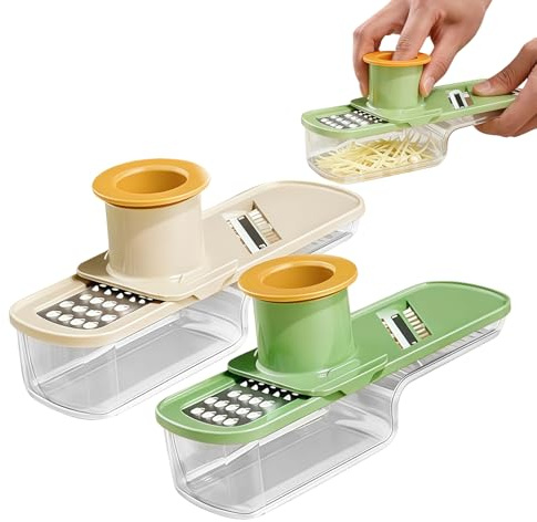 Affettaverdure in 2 pezzi con contenitore | Affettatrice patate con protezione per le mani – Per aglio carota cipolla patata per la preparazione dei pasti in cucina