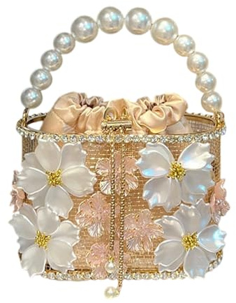 Traditionell konstnärlig blomstrande broderad glittrande kristall modifierbar axelrem crossbody väska ogenomtränglig permanent plan traditionell blombur handgjord hink väska