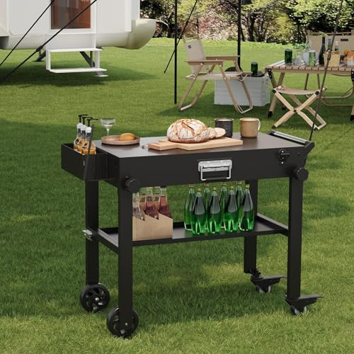 Garvee Chariot Barbecue Pliable pour Plancha, Table Roulante Extérieure | Avec Roues Verrouillables, Support Robuste Pour Cuisine Extérieure Et Camping