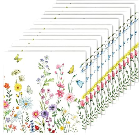 40 stycken servetter blommor vilda blommor design pappersservetter 3-lagers motivservetter för bordsdekoration bröllop födelsedag trädgårdsfest sommar fest engångsservetter vintage blomsteräng 33 x 33