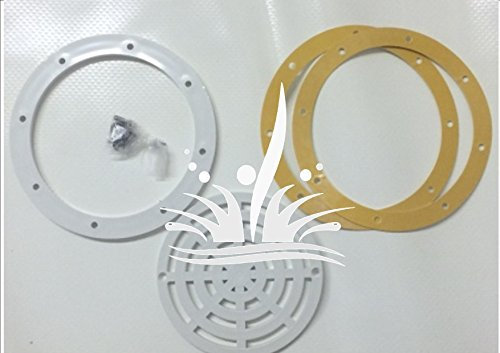 Kit con borde de sellado para desagüe de fondo de piscinas, fabricado en plástico ABS de color blanco, con tornillos y rejilla