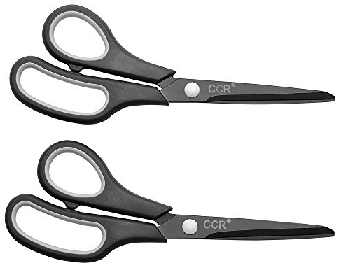 CCR Scissors 8 Inch Soft Comfort-Grip Handles Sharp Titanium Blades, 2-Pack