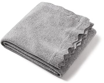 State Cashmere Luxe Scalloped Hem Lightweight Throw Blanket 100% Pure Cashmere Ultra Soft Accent Blanket for Couch, Sofa, & Bed (Pale Charcoal, 40x30)