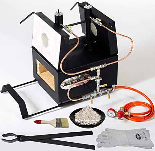 DEVIL-FORGE Fragua de gas DFPROFK2 Horno de Forja, 2 Quemadores DFC (360.000 BTU), 2 Puertas, Reposaherramientas, Sistema de ahorro gas, Cuchillos, Herrero, Herrador 1370°C Aislamiento doble, PREMIUM