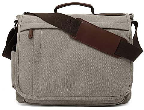 CALIYO Umhängetaschen Herren aus Canvas Schultasche Queformat A4 Laptoptasche für 15,6 Zoll Laptop Arbeitstasche Aktentasche Herren Tasche Umhängen Messenger Bag für Outdoor Camping Reisen (Grau.A)
