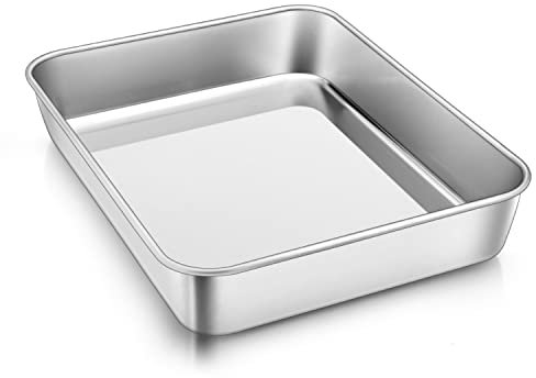 Herogo Teglia da forno in acciaio inox, rettangolare, profonda (23,8 x 18 x 5 cm), piccola teglia per cuocere/cucinare/servire, atossica e sana, finitura a specchio e lavabile in lavastoviglie