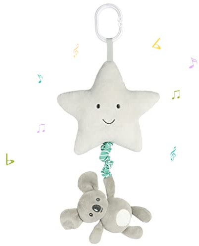 Blublu Park Giocattolo musicale da appendere per bambini, con carillon musicale, giocattolo sensoriale per neonati, ragazzi e ragazze, con clip per carrozzina, passeggino, culle, seggiolini auto,