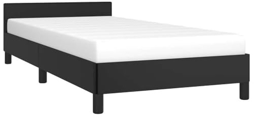 vidaXL Structure de lit avec tête de lit capitonnée en cuir synthétique noir 90 x 190 cm
