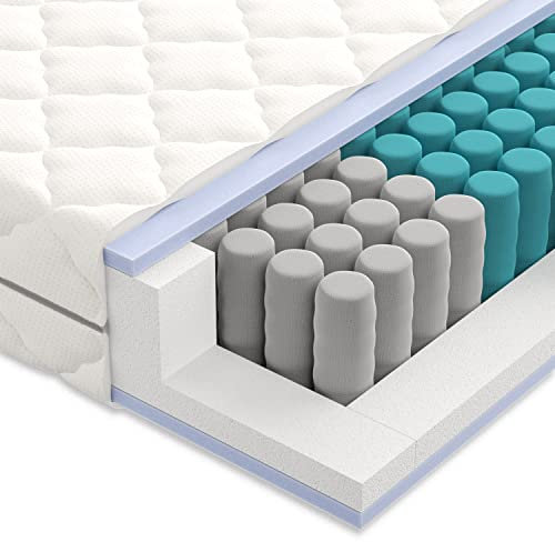 Taschenfederkernmatratze 90x200 cm, Premium 7-Zonen Matratze H2 H3, Versand als Rollmatratze, Öko-Tex Zertifiziert, Wendematratze, 21 cm hoch