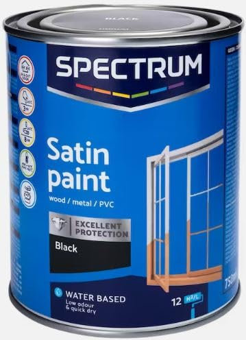 Vintage Luxury Spectrum - Pintura satinada negra 750 ml para madera, metal, superficie de PVC, a base de agua, poco olor y secado rápido (color satinado, negro)
