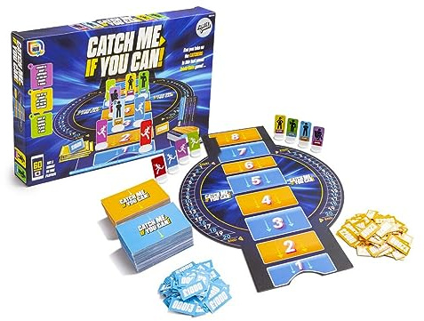 Catch Me If You Can Board Game - High-Stakes Chase and Gambit Thrills - For 4+ Players Ages 8 and Up - Includes Player Cards, Bases, Knowledge and Choice Cards, Money Tokens