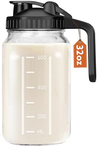 Mihlapi Breast Milk Pitcher, 32 OZ Mason Jar Pitcher with Lid Double Leak Proof,1 Quart Breastmilk Storage Containers for Fridge, Glass Jug for Sun Tea, Juice, Cold Brew Coffee