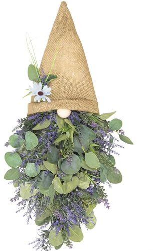 KI Store Lavender Gnome Wreath Purple Lavender Swag Door Decoration Summer Spring Decor for Door Window