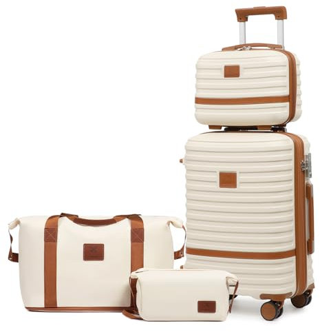 Joyway Kofferset 4 Teilig Hartschale mit 4 Rollen und TSA-Schloss Der Gepäcksets Enthält 1 Kosmetikkoffer 1 Reisetasche und 1 Kulturbeutel Weiß