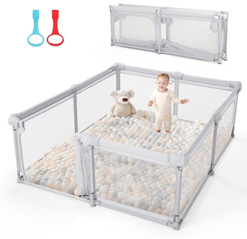 Baby Playpen,79x59 Foldable Playpen for Babies and Toddlers with Gate,Large Play Pen with Zipper Door,Baby Play Pen Play Area(Light Grey)