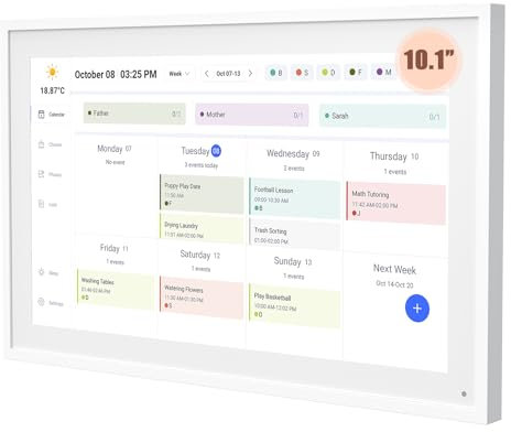 Mezed 10.1 Digital Calendar, Meal Planner, Duty Chart, to Do List,HD Smart Touch Screen Home Interactive Smart Electron Calender , Gifts for Women Men, Gifts for Mom Dad- Built-in Digital Photo Frame Function (white, 10.1)