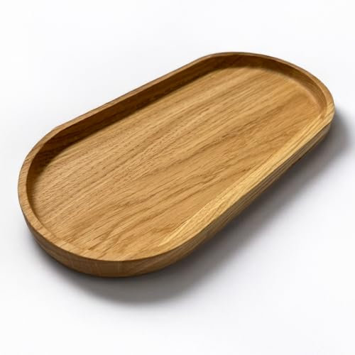 EKFJAELL Dekoratives Tablett aus Holz zum Servieren, Dekorieren und Präsentieren - Länglich Servierplatte, Tischdeko (Eiche, 250x120x15 mm)