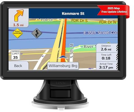 7 Inch Sat Nav for Car/Truck, with 2025 UK Europe Maps, Touchscreen GPS Navigation System, Support Voice Turn Direction Guidance, Speed & Low Bridge Warnings, Postcode Search and Lifetime Free Updates