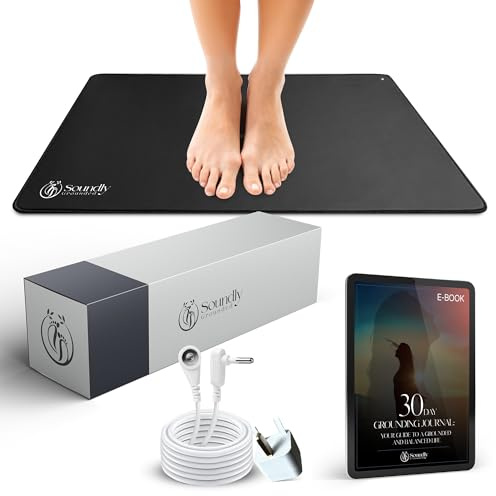 Soundly Grounded Grounding Mat - Premium Carbon-Infused Vegan Leather Earthing Mat for Improved Sleep, Energy, Pain Relief, Wellness and Reduced Inflammation and Anxiety - 60 x 40cm with 15ft Cord