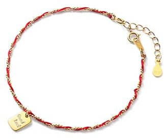 Hmzidz Pulsera de la Suerte Mujer,Pulseras de Oro para Mujer,Pulsera Amistad Amigas Plata de Ley,Brazalete Dorado Niña,Pulseras de Hilo Rojo,Pulseras Ajustables