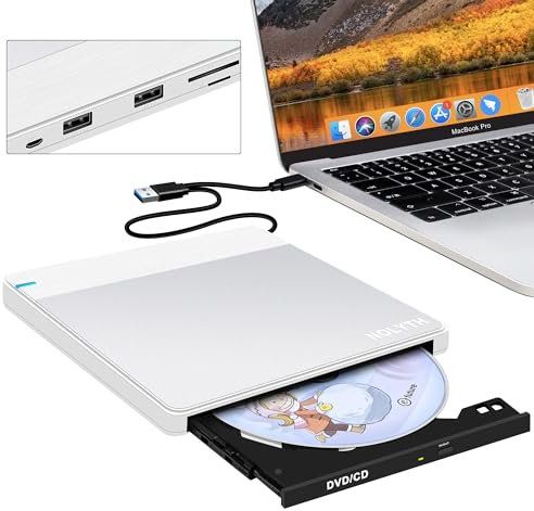 NOLYTH Externes DVD Laufwerk für MacBook: USB 3.0 Typ-C CD Brenner Extern mit SD/TF/2 USB Ports für Laptop PC - Tragbar Plug & Play Schnelle Datenübertragung für Mac Windows 11/10