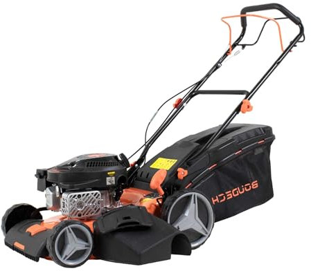 Boudech Jukut 170 – Cortacésped a tracción motor 4 tiempos a explosión gasolina 170 cc 3,5 HP corte 30 – 80 mm con función mantillo, color negro