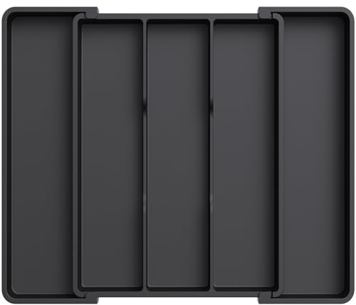 Lifewit Portaposate da Cassetto, Organizer Utensili da Cucina, Porta Posate Regolabile in Plastica, per Utensili e Accessori, Profondità 35 cm, Espandibile fino a 44 cm, Pacchi 1, Nero