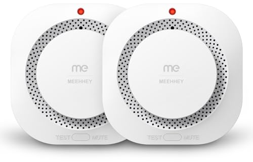 Smoke Alarms for Home, Smoke Alarm with 10 Years Life, Optical Fire Alarms for Home with LED Indicator and 80dB Audible, Smoke Detector Supplied with Fixing Kit Fully Certified, 2 Pack，White