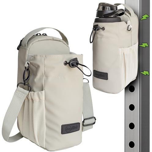 Sac de Sport magnétique avec Porte-Bouteille 1,5L – Sac Gym Fitness Homme Femme, Fixation aimantée puissante, Poche téléphone, idéal Salle de Sport, Beige