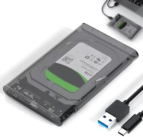USB C 3.1 Gen 2 Caja de disco duro 2.5 Caja externa Disco 5Gbps para SATA HDD SSD 2.5'' 7/9.5mm Aceleración UASP Trim sin Herramientas Soporta para Windows Mac OS Linux Cable USB C 3.1 Incluido-Negro