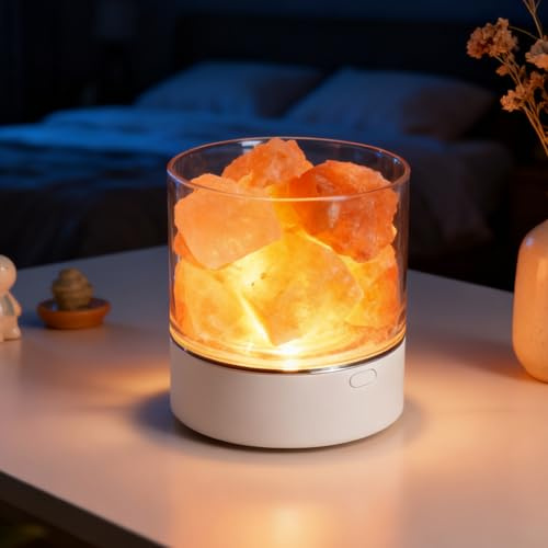 Lámpara de cristal, juego de piedras de chakras de piedra natural, lámpara de sal con 7 colores cambiantes e intensidad ajustable, alimentada por USB, lámpara de cristal de sal para meditación y yoga.
