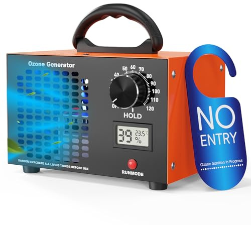 Ozongenerator 120000mg/h Ozongerät - 2-In-1 Ozon Luftreiniger,120-Minuten-Timer,Mit Temperatur- und Feuchtigkeitsanzeige,Ozonisator Industrieller O3 für Auto Wohnung Hotels Küche und Haustiergerüche