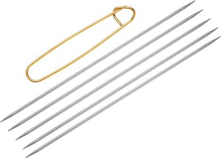 QUARKZMAN 5pcs Agujas de Tejer, 2.5mm x 20cm Tejer Aguja de Doble Punta de Acero Inoxidable con 12cm Portapunto Dorado Kit para Manualidad Bricolaje Costura Regalo Bufanda Mantas