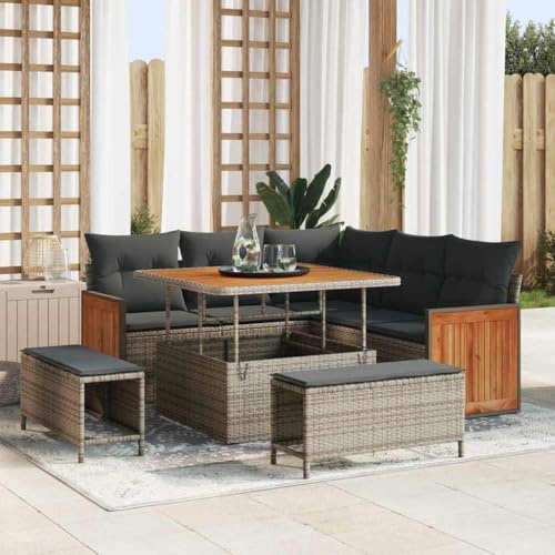 Frdhee Lot de 8 meubles de jardin d'angle avec coussins - Gris - 100 x 100 x 71 cm - Groupe de banc d'angle pour balcon, terrasse, cour arrière