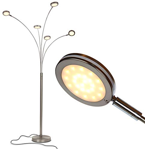 Brightech Orion Arc Floor Lamp for Living Room, Tree Floor Lamp with 5 Adjustable Arms, Multi-Head Standing Lamp with Flexible Rotating LEDs for Bedroom, Dorm - Bright Hanging Lighting - Satin Nickel