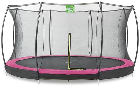 EXIT Toys Silhouette Ground Trampoline - 14ft - Big Round Outdoor Inground Trampoline for Kids - Includes Safety Enclosure Net and Feet Safety System - Safe Entry - Great Jumping Power - Pink
