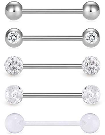 FECTAS 5pcs anello capezzolo lingua bilanciere set 14 Gauge 316L acciaio chirurgico 14mm bar piercing gioielli