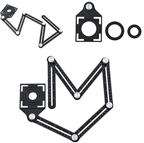 TOPWAY Multi-Function Angle Measuring Ruler, Aluminum Alloy Metal Angle Template Tool with Ceramic Tile Hole Punch Locator Hole Drill Guide for Builders, Craftsmen, Carpenters, Designers, DIY