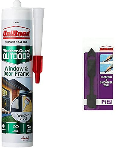 UniBond Outdoor Window and Door Frame Sealant, White Outdoor Sealant & Sealant Remover and Smoother Tool, Easy-to-Use Sealant Finishing Tool, 2-in-1 Plastic Sealant Tool, Black