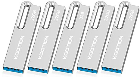 KOOTION 5 Pack 32 GB USB 3.0 Sticks Flash Drive Metal Thumb Drive with Keychain 32 GB Waterproof Jump Drive Memory Sticks for Computer/Laptop Storage Backup(5 Pack 32 GB 3.0, Silver)