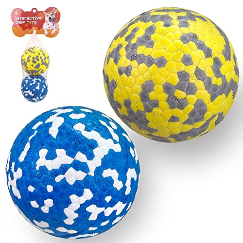 FONPOO Balle Chien Haute Élastique, Nouveau Jouet en Matériau Indestructible, Cadeau pour Petits et Moyens Chiens (Jaune + Bleu)