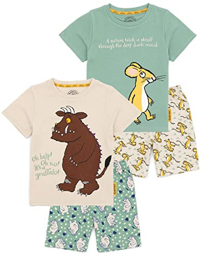 The Gruffalo Kids Pyjama Set | 2 Pack Multicoloured Short Sleeve T-Shirt with Shorts Nightwear For Boys & Girls | Mouse Graphic TV Series Sleepwear PJs | Merchandise Gift for Children & Toddlers