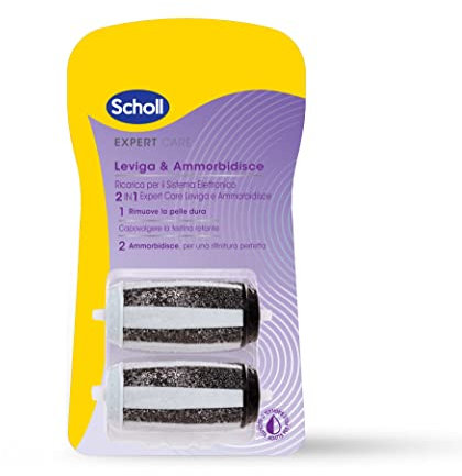 Scholl ExpertCare Leviga e Ammorbidisce, 2 Ricambi per il Sistema Elettronico 2in1 ExpertCare Leviga e Ammorbidisce, 2 Ricariche per Rimuovere la Pelle Dura e Ammorbirla per una Rifinitura Ottimale