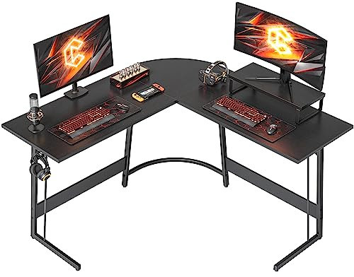 CubiCubi Gaming Tisch Eckschreibtisch 120 x 120 cm, Schreibtisch L Form für Gaming, Ecktisch Computertisch Mit Monitorständer, Platzsparend, Einfach zu Montieren Eck Tisch, Schwarz